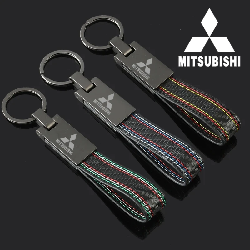 Leather Car Key Chain Holder Pandant for Mitsubishi Pajero L200 ASX Eclipse Ralliart EVO9 Starion Outlander Galant Accessories