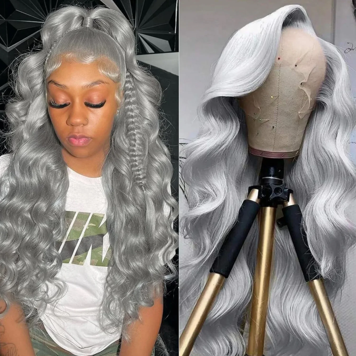 رمادي 13x4 الدانتيل الجبهة خصلات الشعر المستعار الإنسان UHD شفاف البرازيلي الشظية رمادي ملون الجسم موجة الدانتيل شعر مستعار أمامي قبل قطعها #5