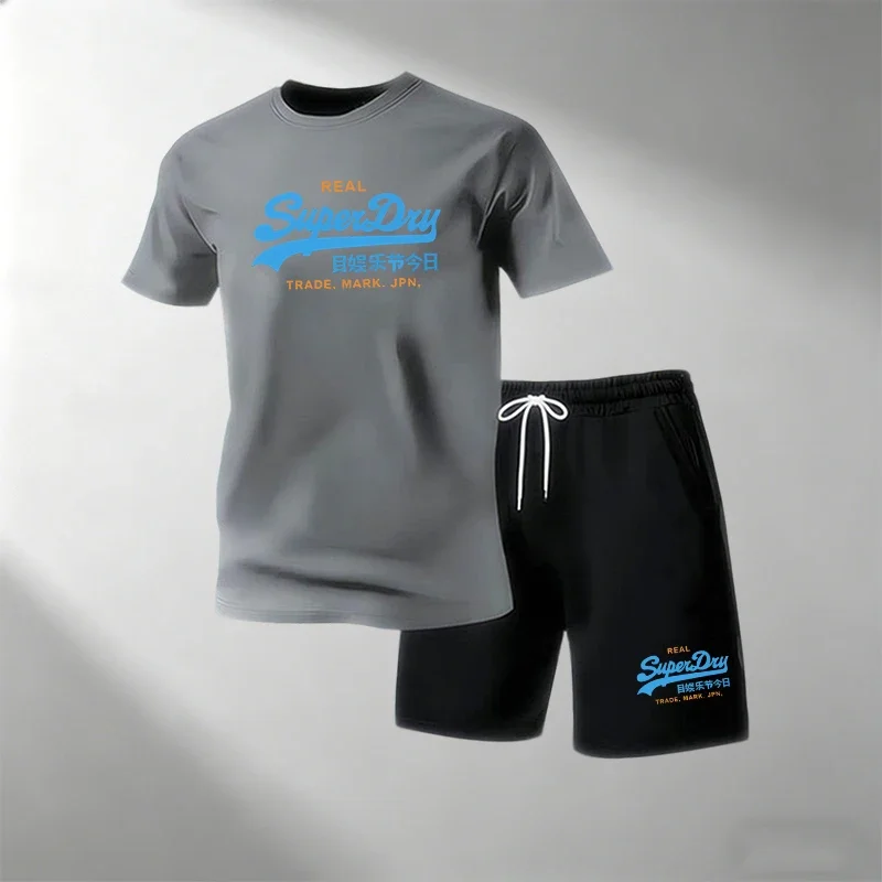 

Summer Street Fitness Men's T-Shirts Sets Short Sleeve T-Shirt + Shorts Quick Dry Breathable Round Neck Running Suit Hot Sale
