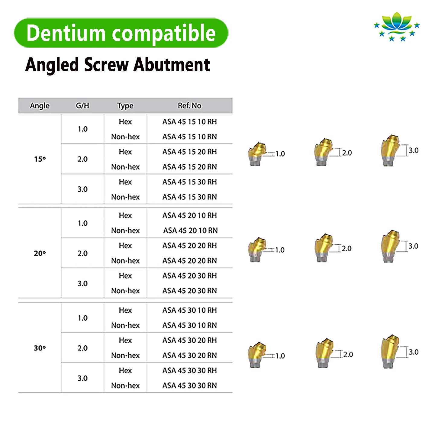 For Dentium SuperLine 15°/30° Multi Unit Angled Abutment CAD/CAM Custom Ti Base for Dental Lab OEM ODM Factory Direct Fast Ship