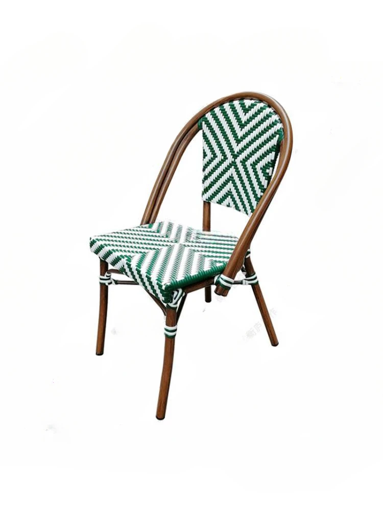 French Dining Chair Cafe Table Chair Nordic Rattan  Retro Back Stool Balcony Leisure Rattan  Courtyard Outdoor
