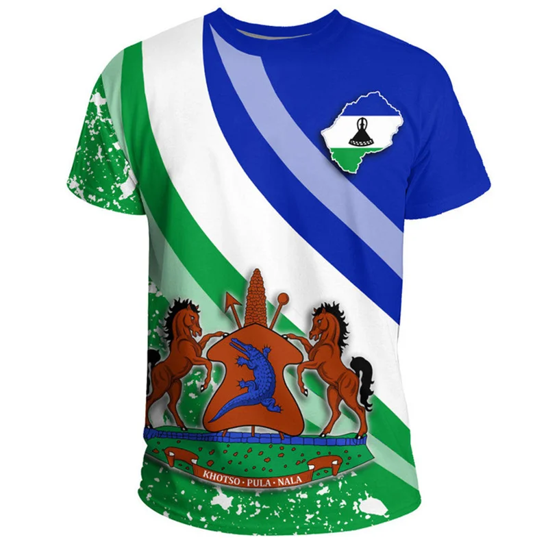 The RepublicOf Lesotho Map Flag 3D Printing T Shirt Lesotho Coat Of Arms Graphic Short Sleevs T Shirts Vintage Mens Clothing Top