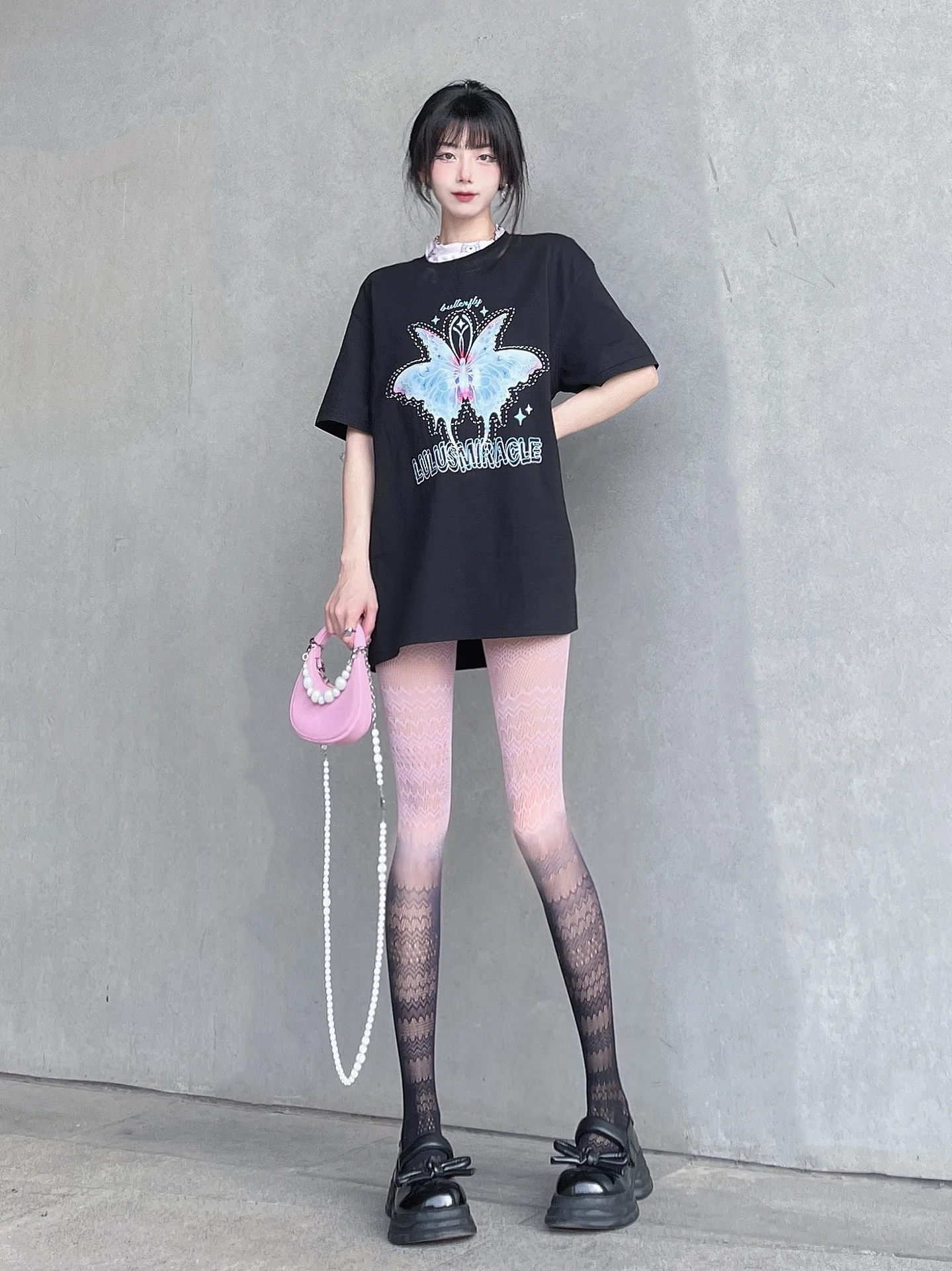 Frauen Anime Farbverlauf Strumpfhosen Mode Muster Fishnet Strümpfe Sexy Harajuku Strumpfwaren Nylon Weibliche Bunte Kawaii Strumpfhosen – Detail 5