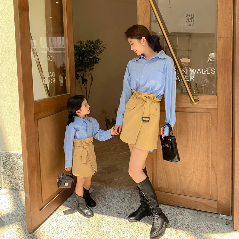 

2024 Mommy And Me Outfits Matching Sets Mother Daughter Outfits Parent-Child Pair Women's Suit Mom And Baby Girls Skirts Clothes