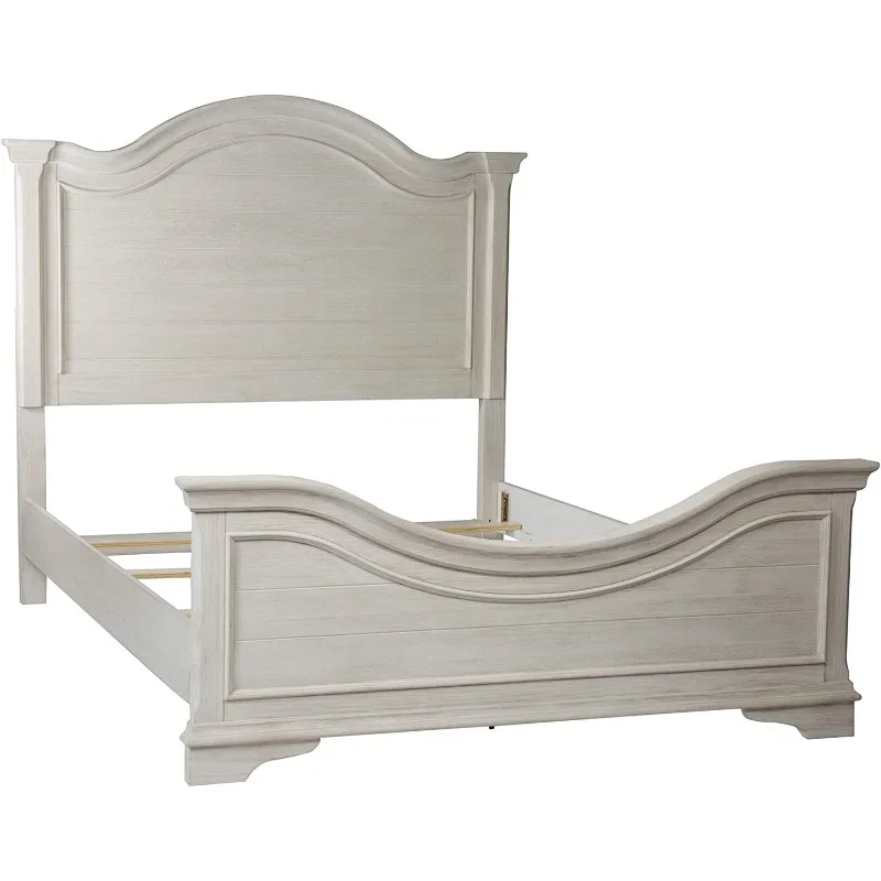 

American solid wood bed retro old oak bedroom double bed French cream white