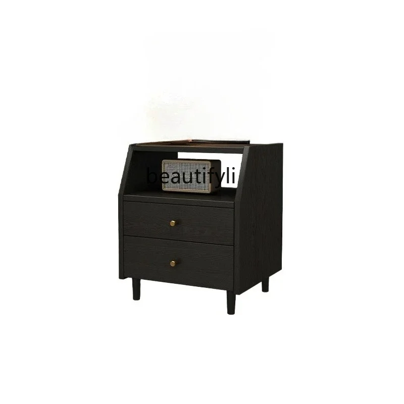 

ss03 Bedroom bedside table, light luxury and high-end black storage cabinet, small bedroom with all solid wood storage cabinet