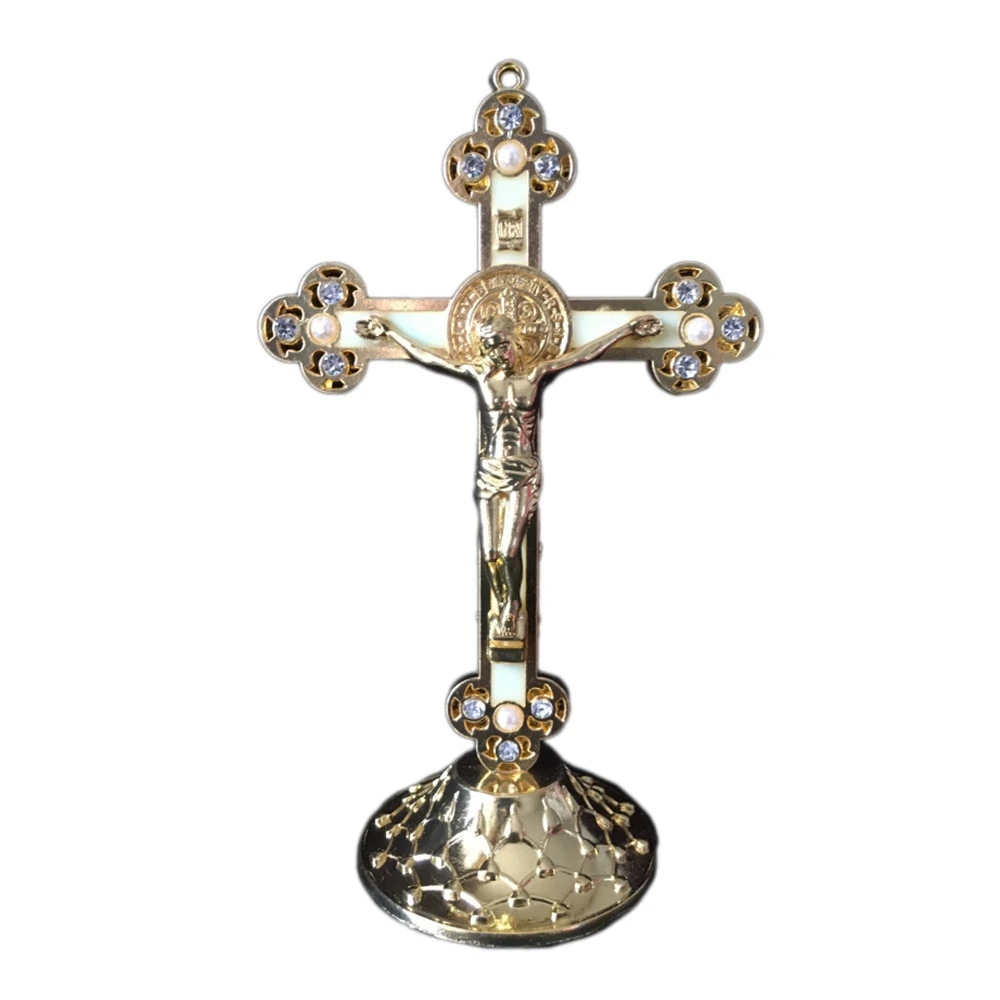 Crucifixo de ouro com base, Cruz de liga, Decoração da capela, Presentes religiosos