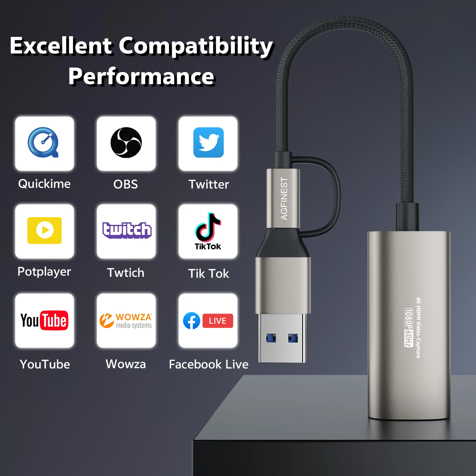 بطاقة التقاط الصوت والفيديو 1080P مدخل 4K HDMI إلى USB C USB3.0 التقاط تسجيل الفيديو والصوت 60FPS لمشغل OBS Studio PotPlayer QT