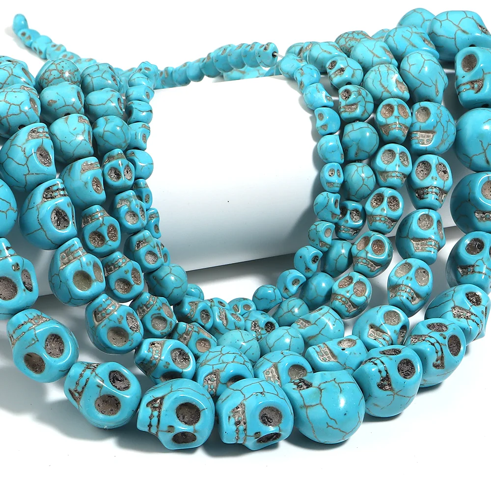 1strand Turquoise Howlite Skull Shape Natural Stone Beads Loose Spacer Bead for DIY Jewelry Making Bracelet Necklace Accessories