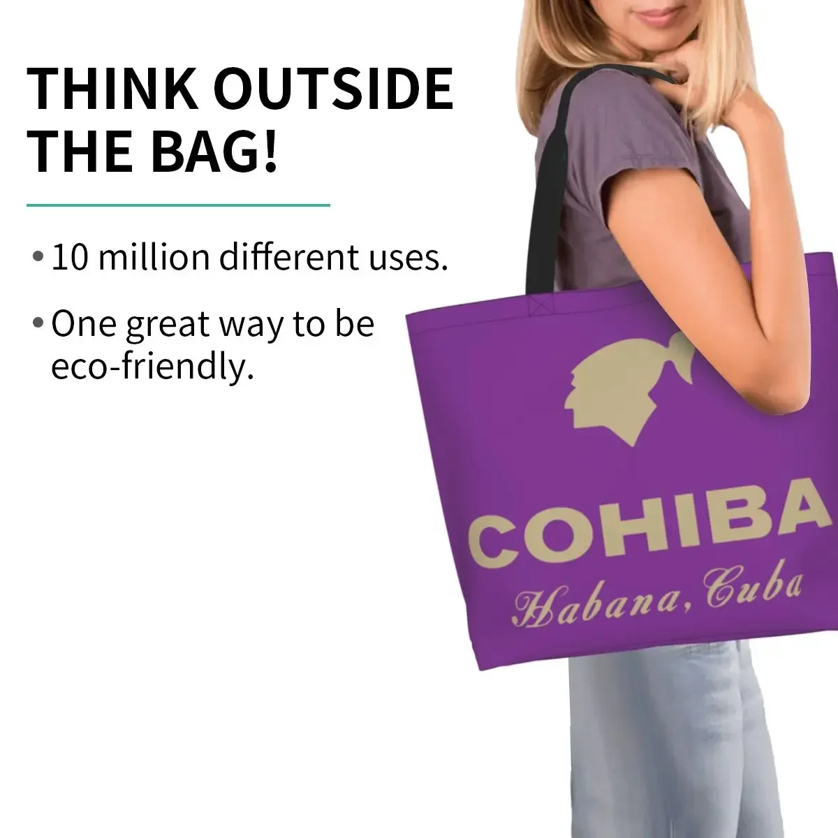 Recycling Cuban Cigars Cohiba Shopping Bag Women Shoulder Canvas Tote  Durable Groceries Shopper s