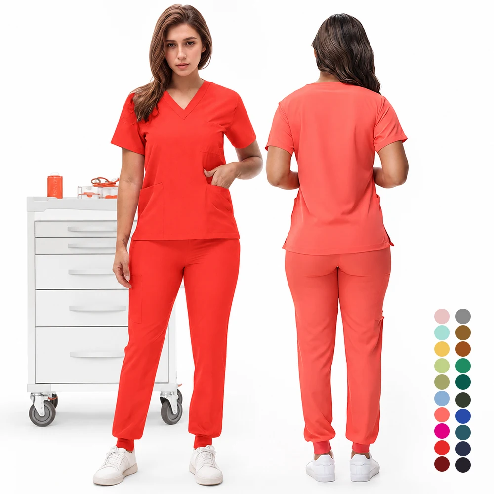 2026 Sommer V-Ausschnitt Krankenschwester-Uniformen Sets Damen Medizinische Kleidung Schnelltrocknend Kurzarm Zahnarzt-Outfit S21