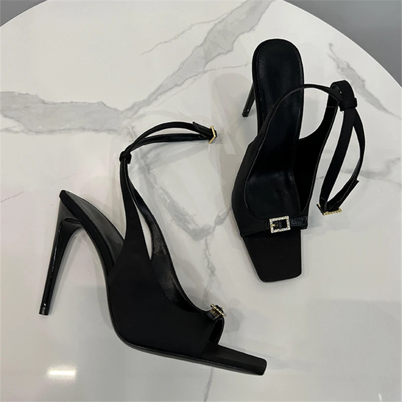 Sexy Women Sandals Black High Heels Peep Toe Women Pumps Gladiator Sandal Ankle Strap Prom Dress Shoes Woman Sandalias Mujer