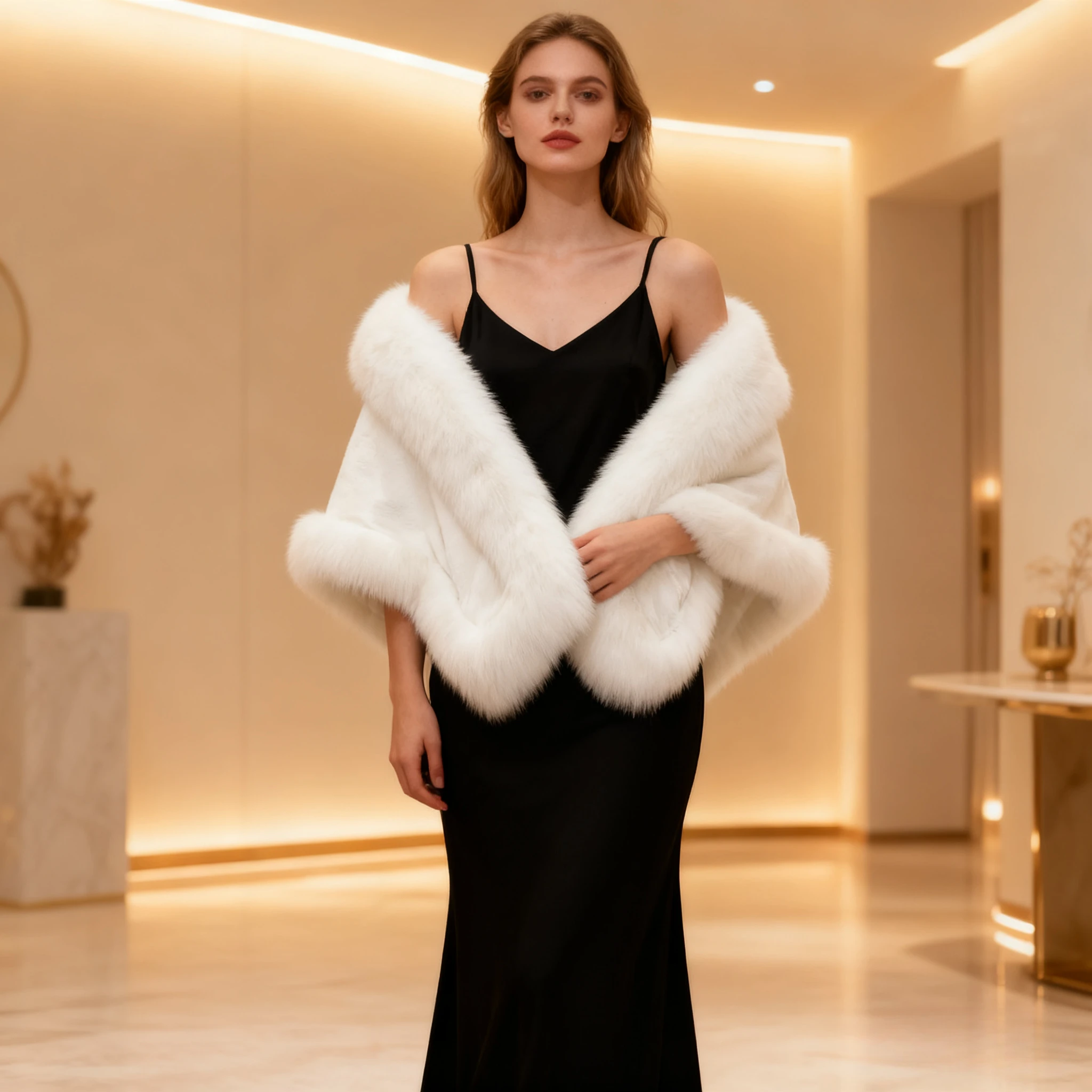 

Faux Fur Fox Coats Shawl Cloak Coat Women Y2k Thick Open Stitch Elegant Maxi Warm Wedding Work Thick Outerwear Autumn Winter