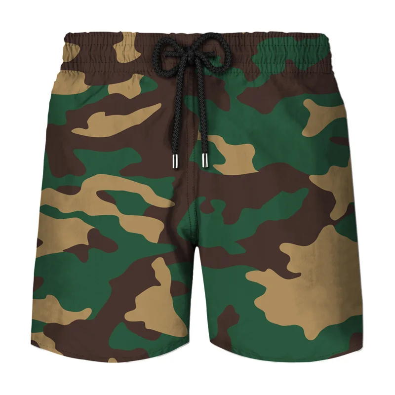 Camouflage Graphic Beach Shorts Men 3D Camo Gothic Skull Printed Swimming Trunks Sohier Army Vetern Military Fashion Short Pants