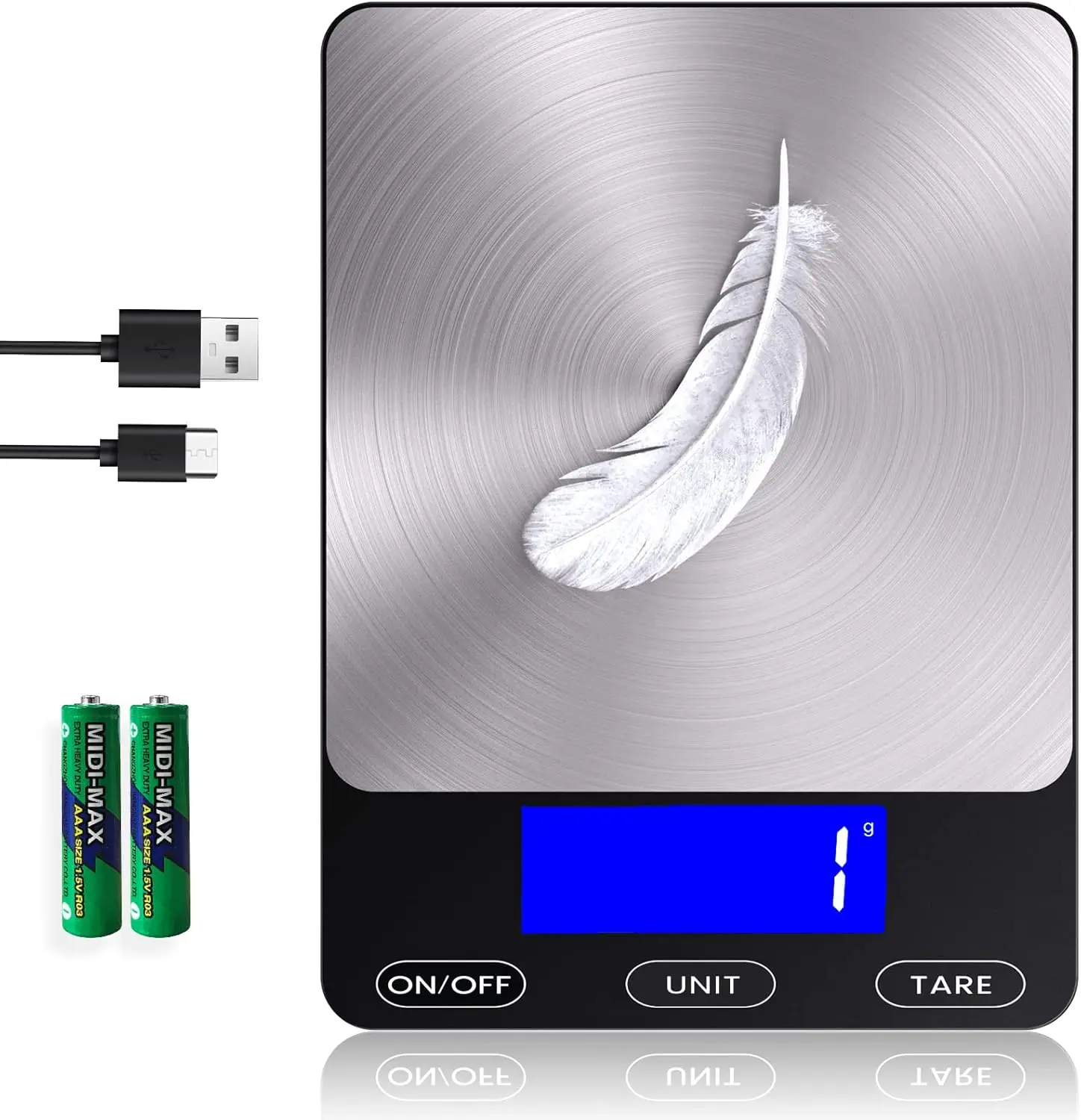 

Цифровые кухонные весы 33 фунта, перезаряжаемые, из нержавеющей стали, с зарядкой Type-C для приготовления пищи и выпечки
