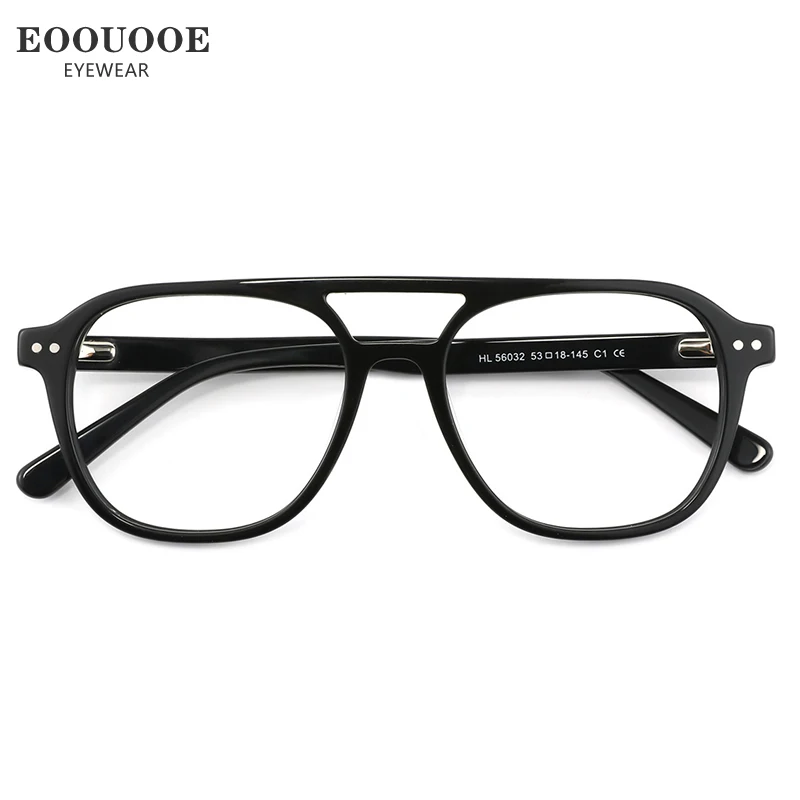 

EOOUOOE Men Eyeglass Acetate Retro Glasses Frame Women Optics Myopia Hyperopia Prescription Lenses Double Bridge Design