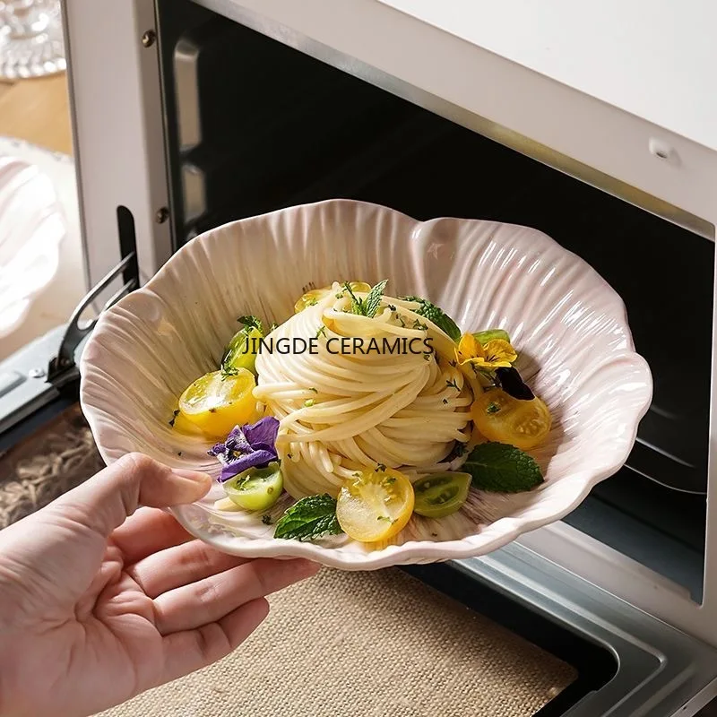 

Underglaze Colored Ceramic Plate Petal Disk Home Breakfast/Dessert Plate Restaurant Stir Fry Flat Plate Tableware Accessories