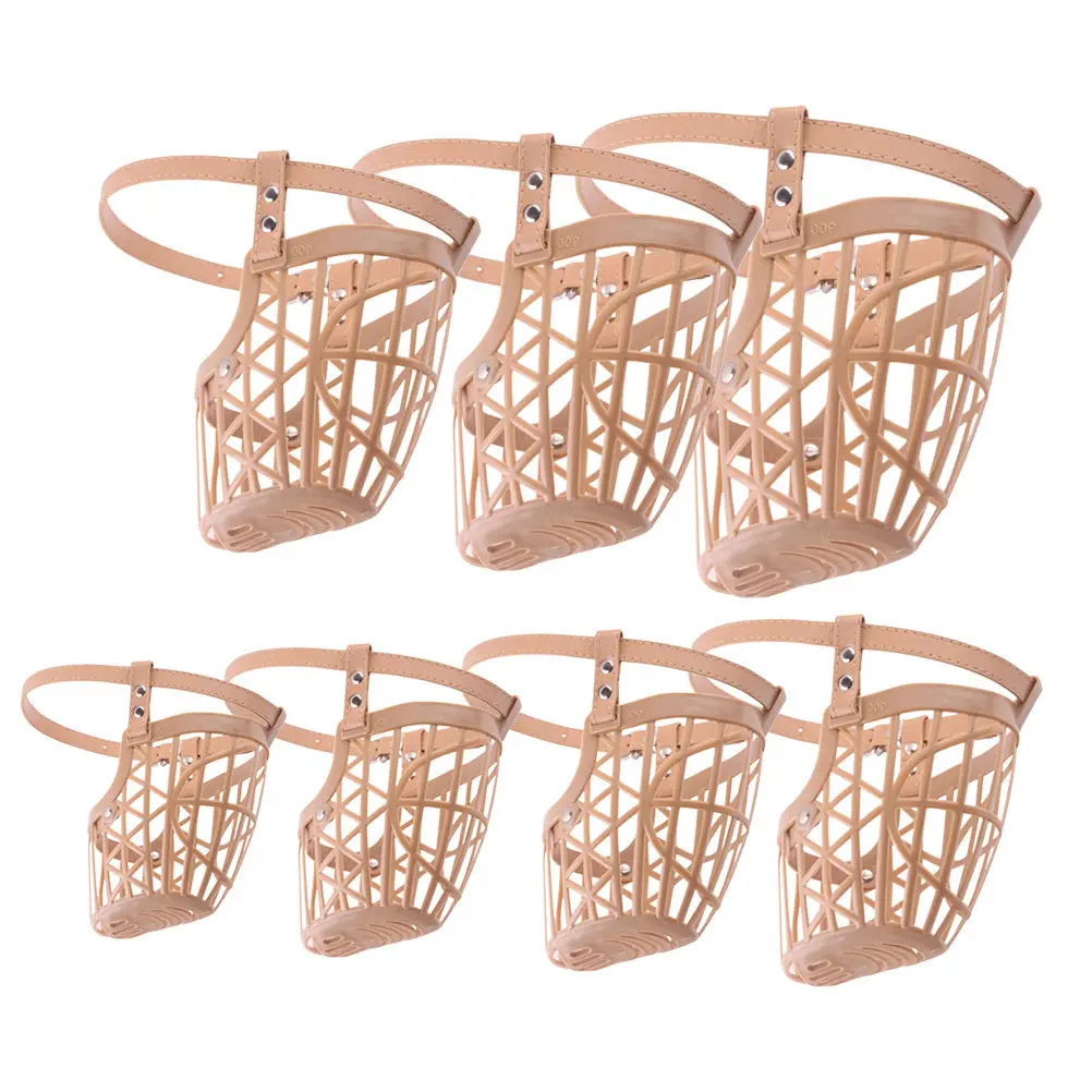 1Set 7 Size Plastic Basket Dog Muzzle Set Soft PU Adjustable Strap Breathable Comfortable Skin Friendly Anti Bite