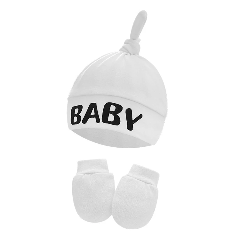 2 Pcs Baby Anti Scratching Cotton Gloves Hat Set Newborn No Scratch Mittens for Infants