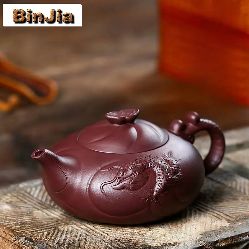 

350 мл Изысканные чайники из фиолетовой глины Исин, горшок ручной работы с ятихиозавром, сырая руда, каштановый грязевой чайник, чайник, набор Zisha, ремесло