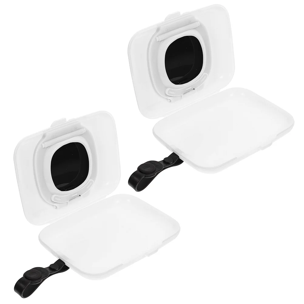 Dispenser di salviette portatile da 2 pezzi Custodia per salviette da viaggio Cinghia leggera Riutilizzabile Facile da aprire Passeggino Culla Sedia da esterno