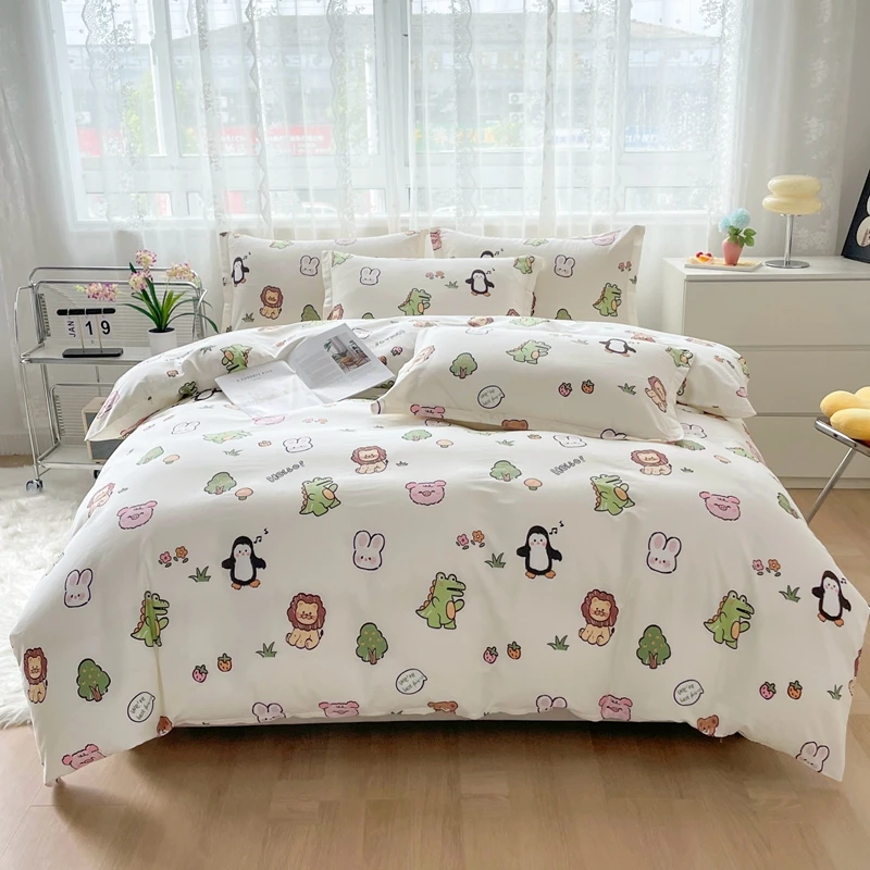 Cartoon Animals Cotton Bedding Set Zoo Lion Crocodile Rabbit Duvet Covers for Bedroom Decor Comforter Cover with 2 Pillow Shams