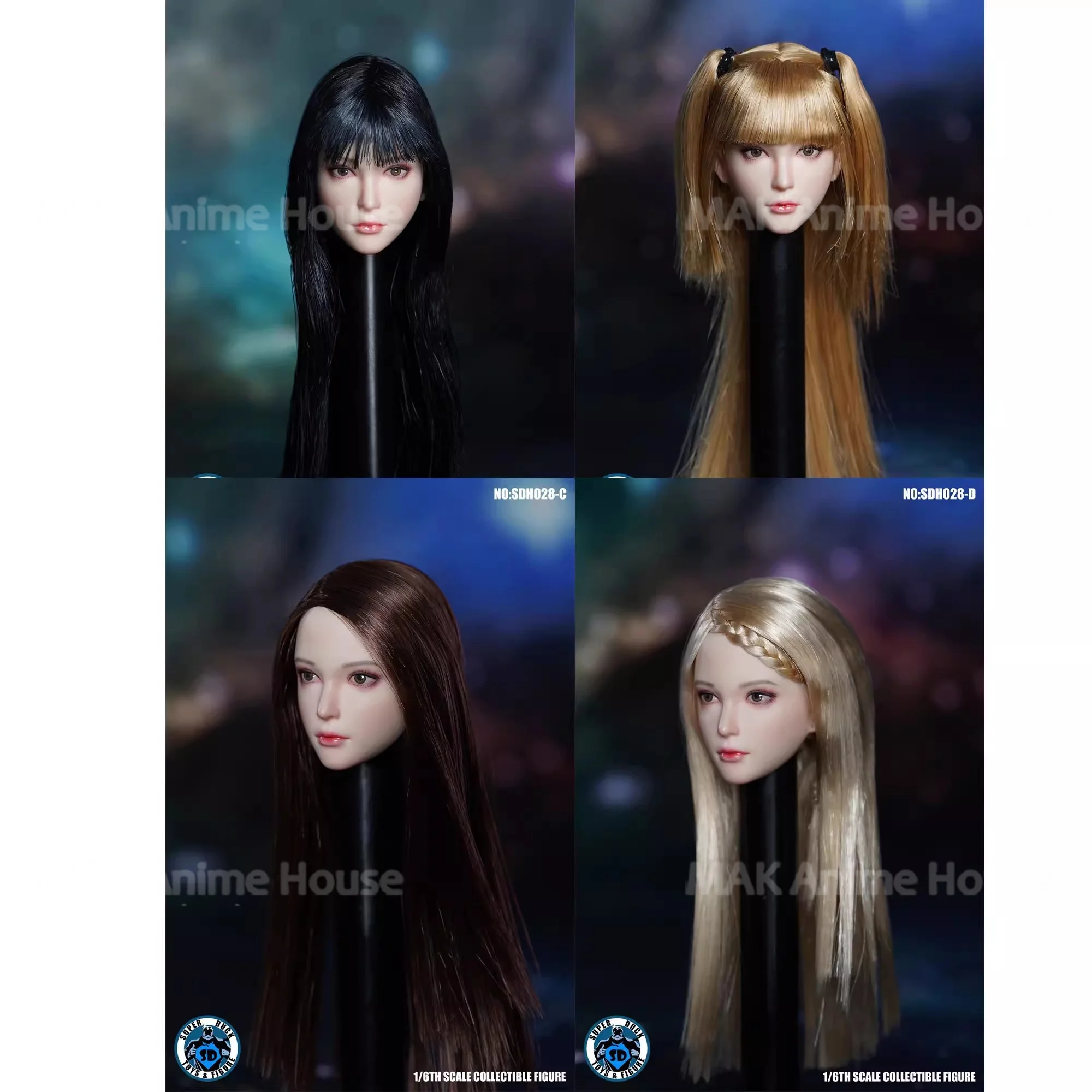 En Stock SUPER DUCK SDH028 1/6 mujer pelo largo Twintails cabeza esculpida modelo apto para cuerpo de figura de acción pálida soldado de 12 pulgadas