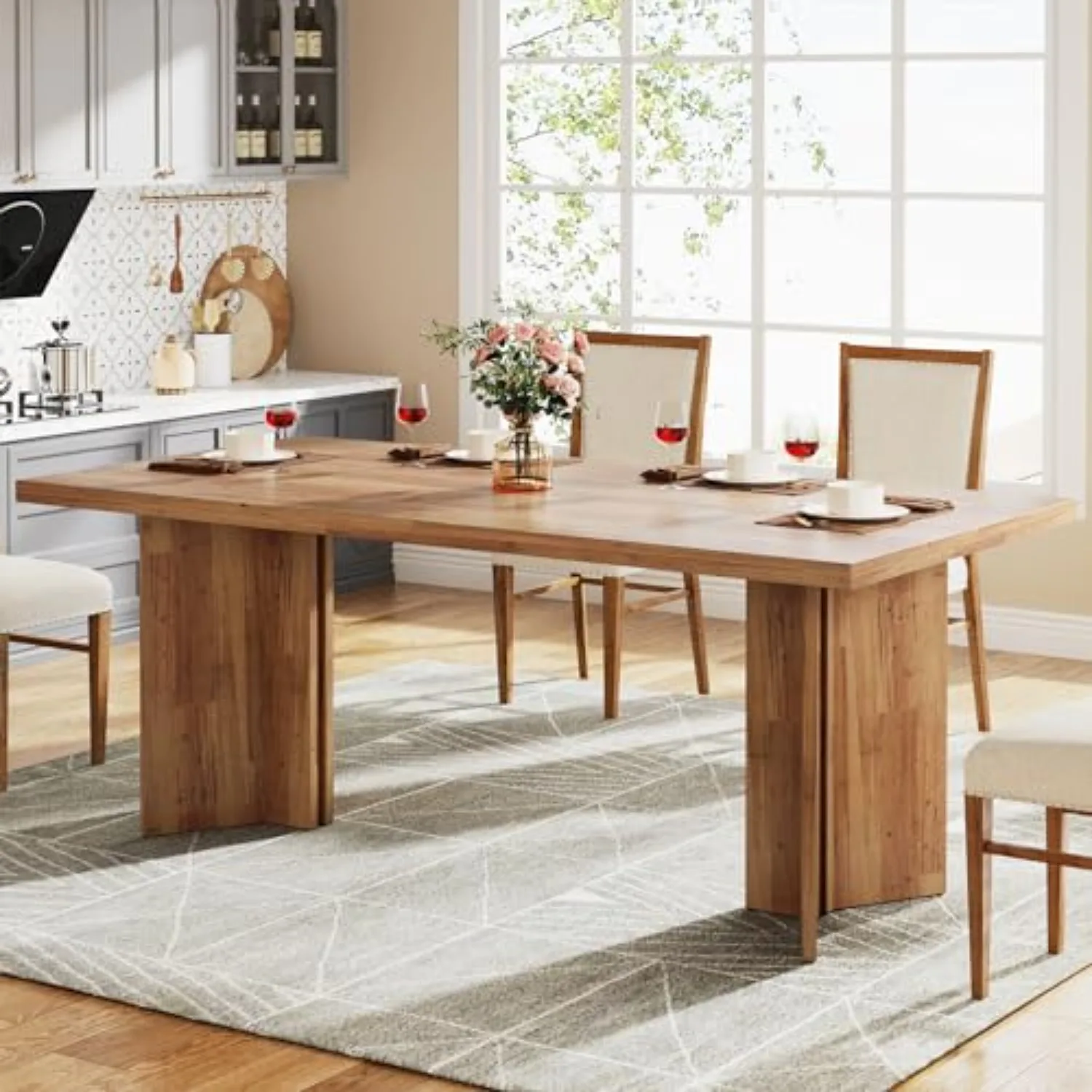 63-inch Dining Table for 4-6, Farmhouse Kitchen Table with Large Tabletop, Rectangular Dinner Eating Table for Dining