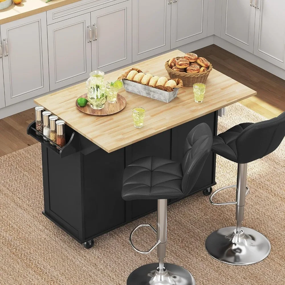 Kitchen Island Cart with Drop-Leaf Countertop, Rolling Kitchen Island Breakfast Bar Table on Wheels