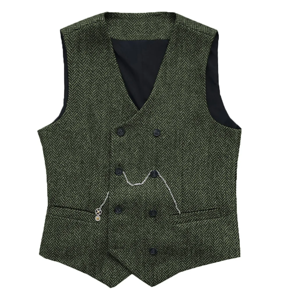 

Men's Vest Slim Fit Vintage Tweed Wool Plaid Notched Lapel Waistcoat Herringbone for Wedding Groomsmen Gilet