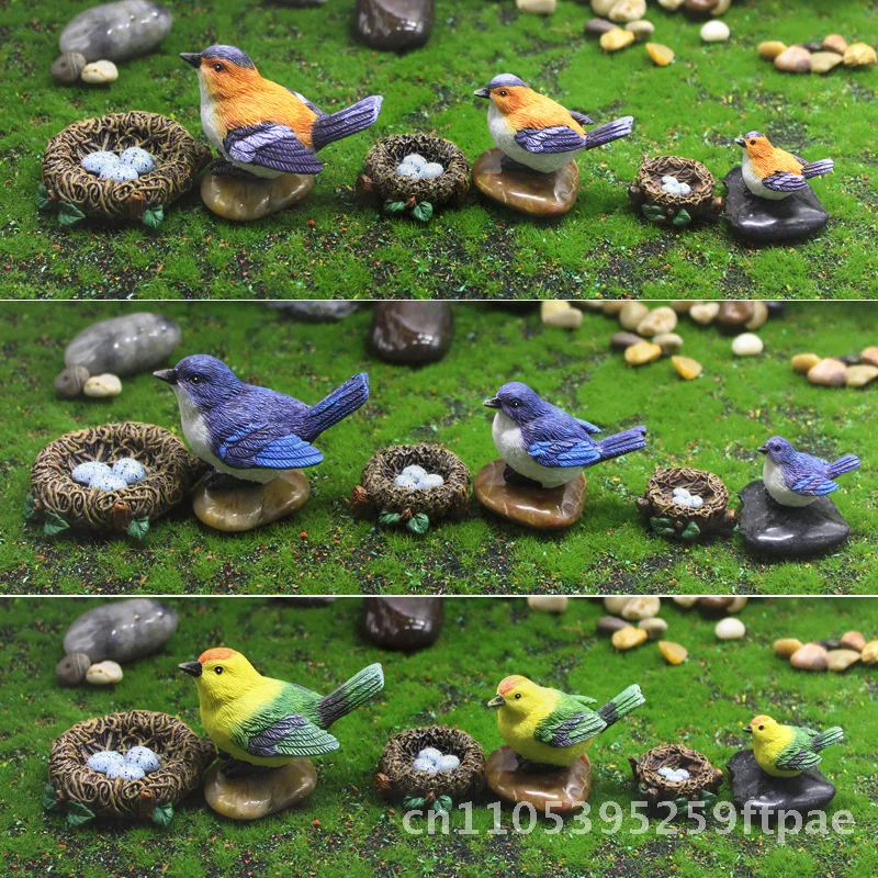Cute Simulation Bird Nest Resin Crafts Miniature Landscape Garden Bonsai Decoration Accessories Bird Egg Ornament for Gardening