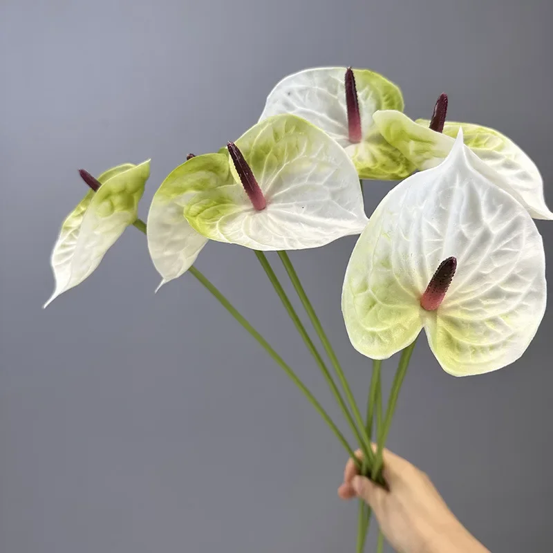 10 Uds. De flores artificiales de PU, Anthurium, palma blanca, decoración de boda, flores falsas, Anthurium, accesorios de decoración del hogar, fiesta Floral