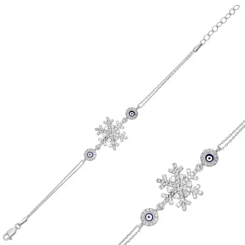 Silver Evil Eye Snowflake Women's Bracelet Zircon Stone 925 Sterling Jewelry Wedding Party Birthday Gift - Box -for - Laides - Fashion