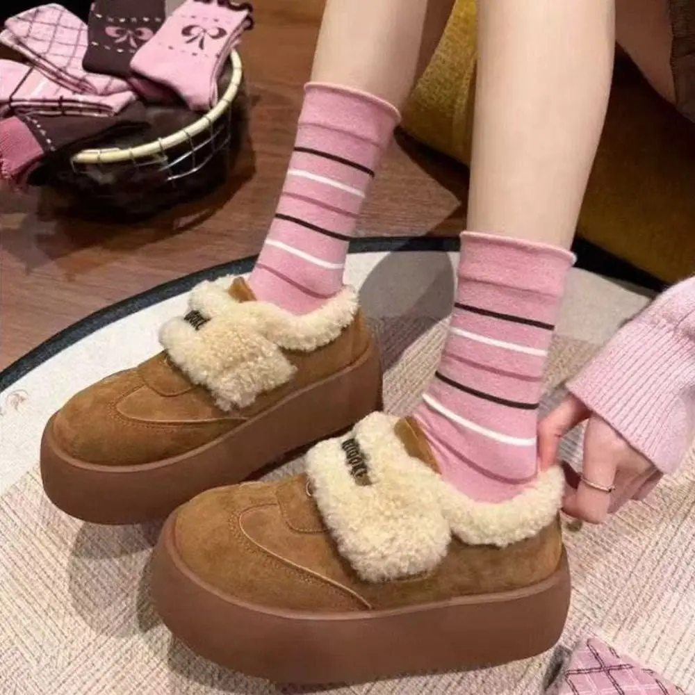 Odor-Resistan Bow Printed Mid-Calf Socks Autumn Winter Stacked Style Stripe Long Socks Plaid Design Japanese Style