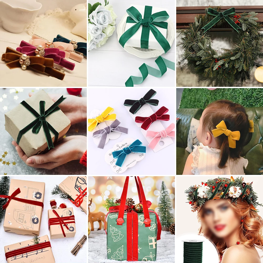 25mm 10 Yards/Set Velvet Ribbon Fabric Trim Eco-Friendly For Hair Bows Xmas Bowknot Home Decoration DIY Handmade Craft Ornaments