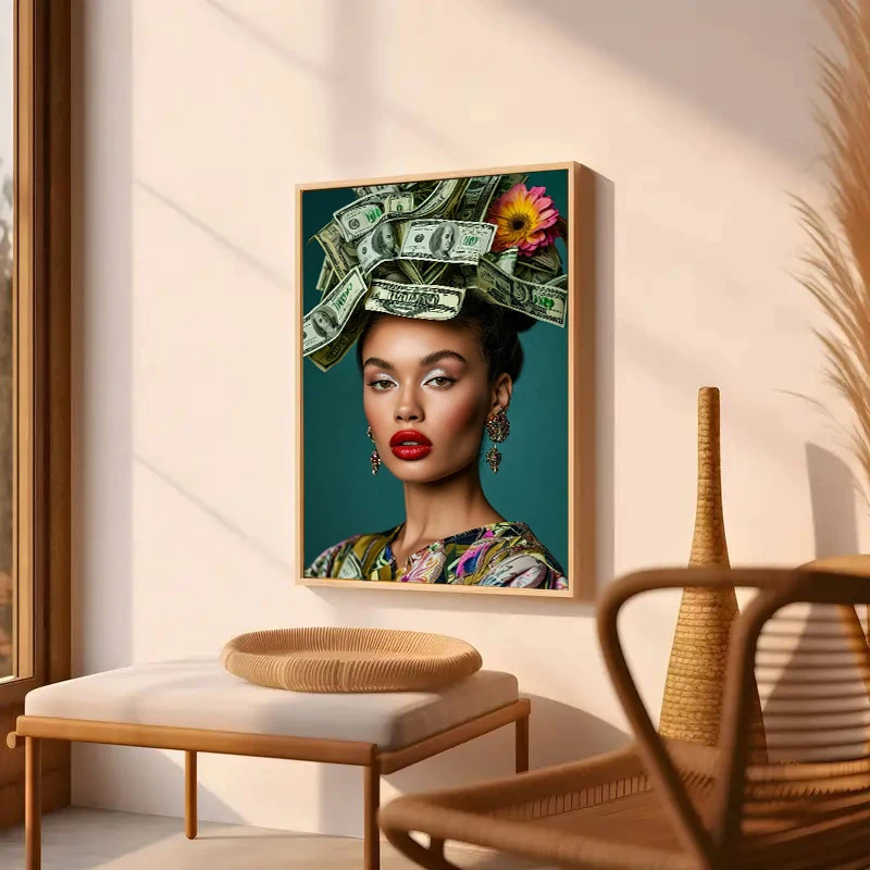 A Model with a Money Hairstyle on Her Head Poster and Prints Fashion Canvas Wall Art for Living Room Home Decoration