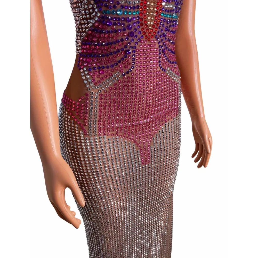 Shining Butterfly Rhinestones Sleeveless Sexy Women Split Dress Evening Party Club Rave Clothing Stage Singer Costumes