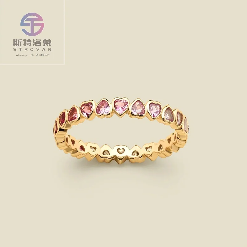 

New Design Exaggerated Enamel Pink Colorful Heart Shape Rhinestone Crystal Setting Rings Gifts for Women