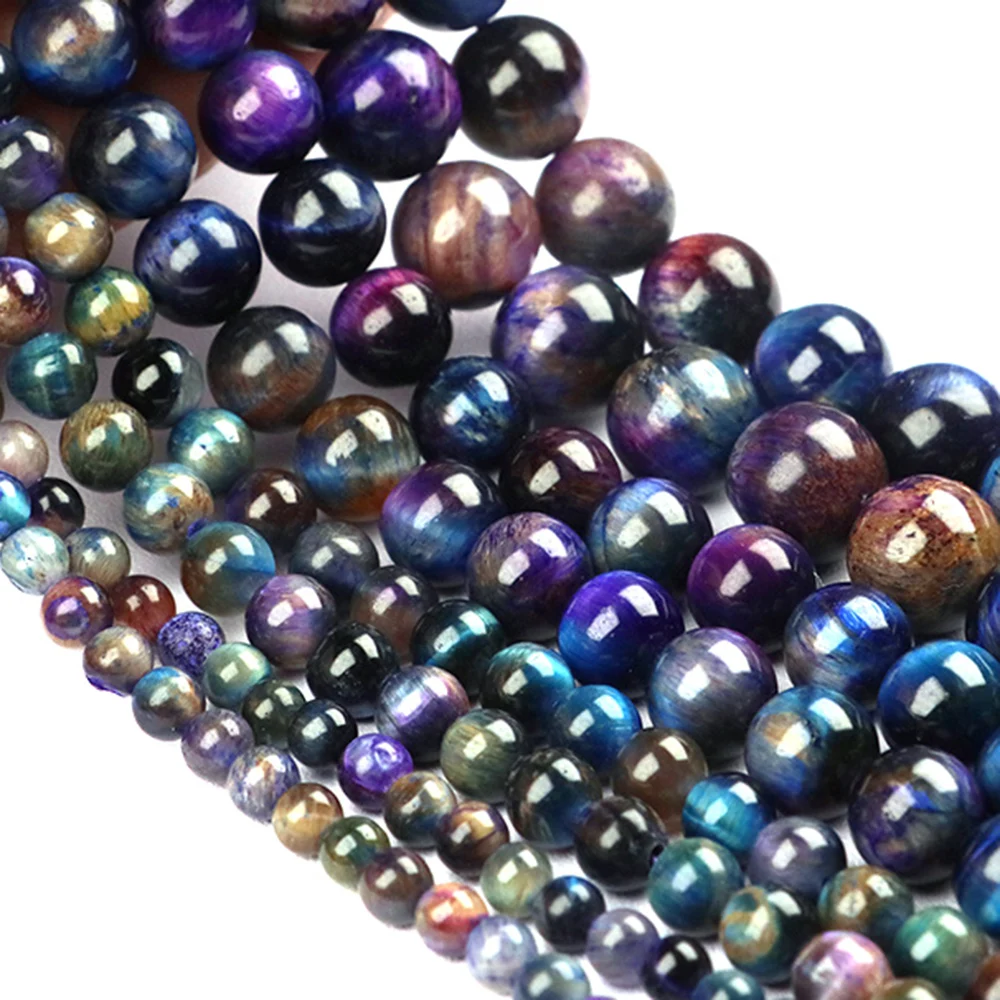 

Natural Starry Sky Multicolor Tiger Eye Stone Beads DIY Round Loose Stone Bead Fashion Women Bracelet Gifts Jewelry Making 15''