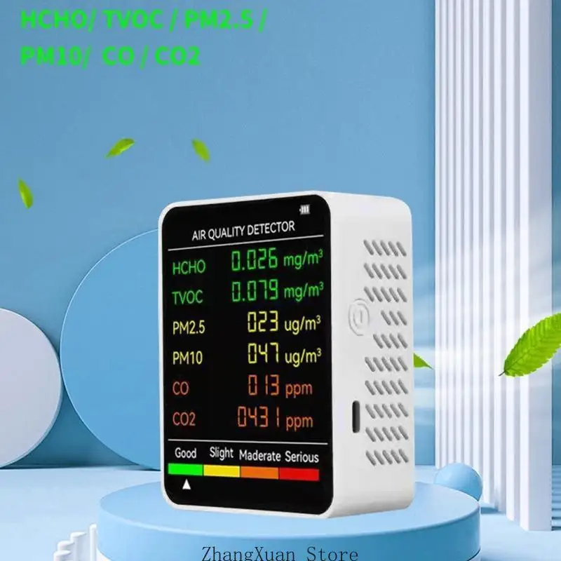 Portable Indoor Air Quality Monitor for PM2.5/PM10 CO2 Formaldehyde/HCHO TVOC Real-time Monitoring for Household Room 3XUF