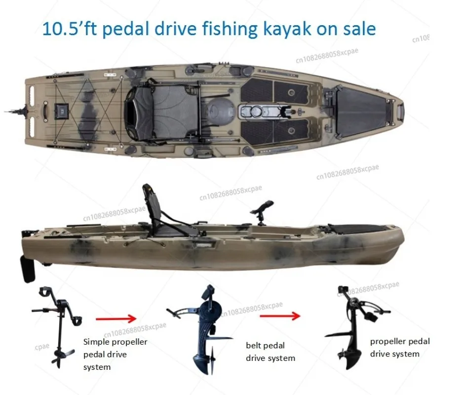 Single Pedal Kayak for Fishing 3.2m Sit-On-Top Solo Foot Kayak with Pedals HDPE/LLDPE/PE Material for Rivers