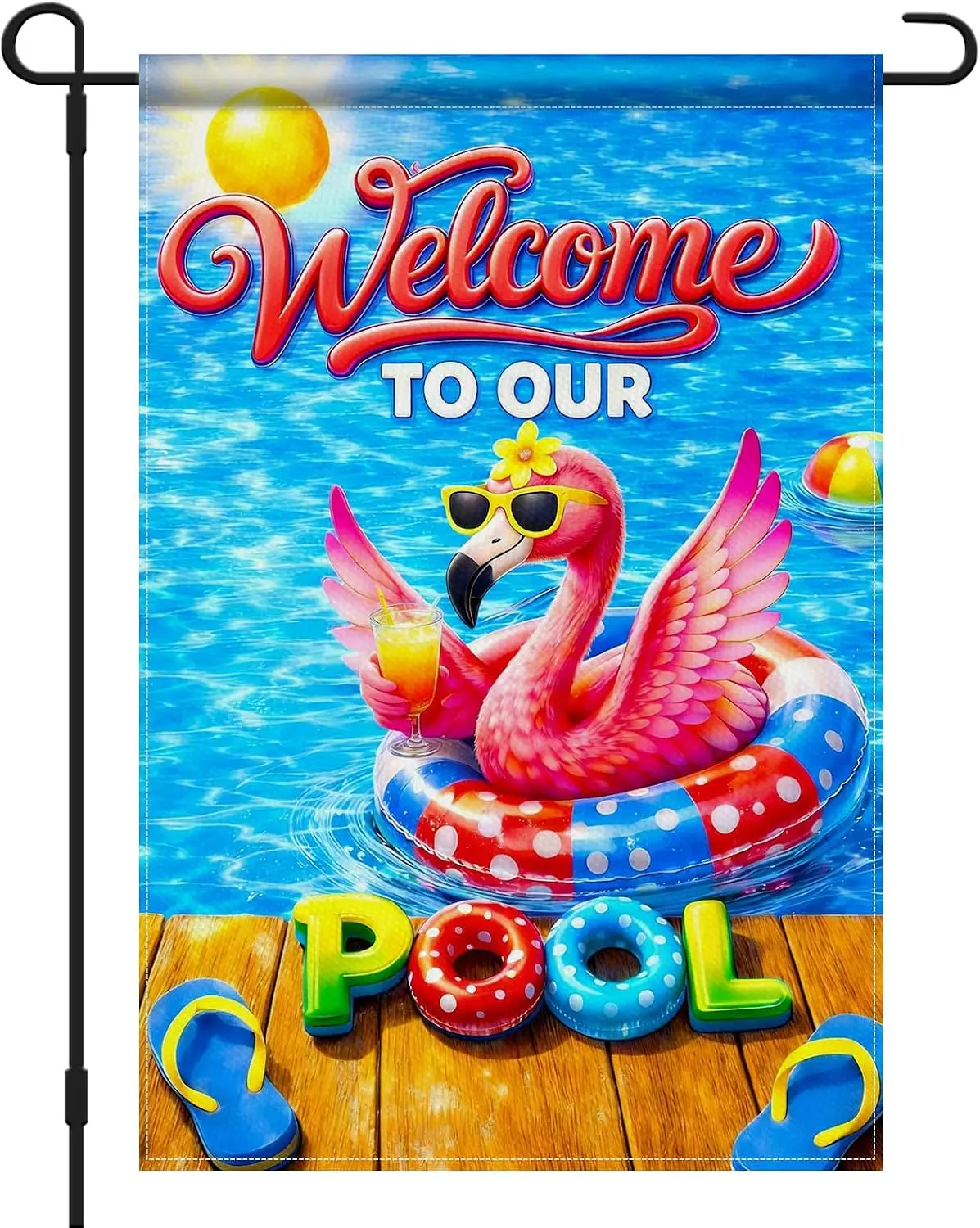 Bandera de jardín para piscina de 12 x 18 pulgadas, de doble cara, de lino y arpillera, decoración de verano para piscina, decoraciones para fiestas de piscina con flamencos Be kkz