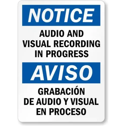 Audio Visual Recording Bilingual Aluminum Weatherproof Sign p872