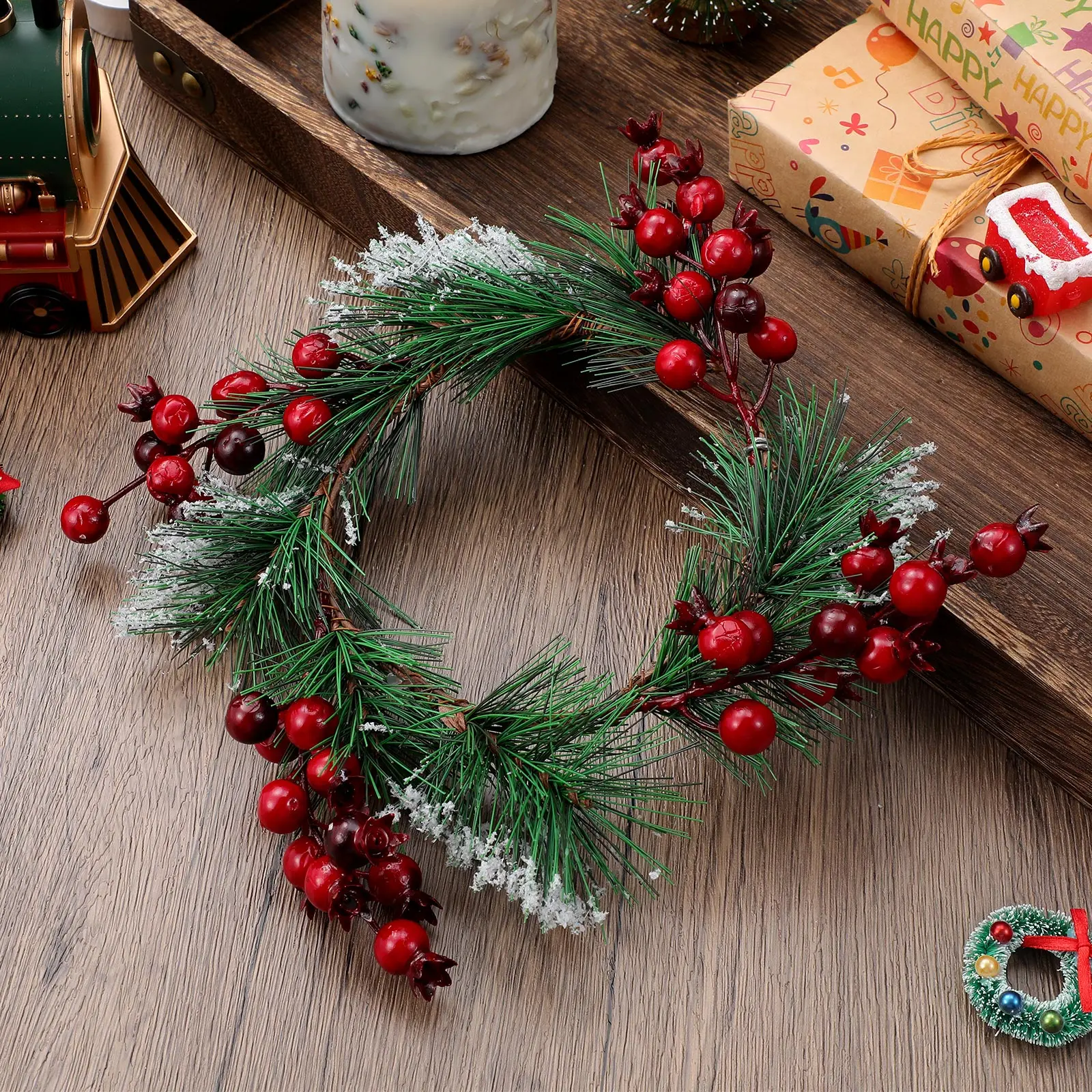 

Resin Pomegranate Wreath Artificial Berry Garland Round Fake Plant For Front Door Wedding Home Wall Garden Decor Red