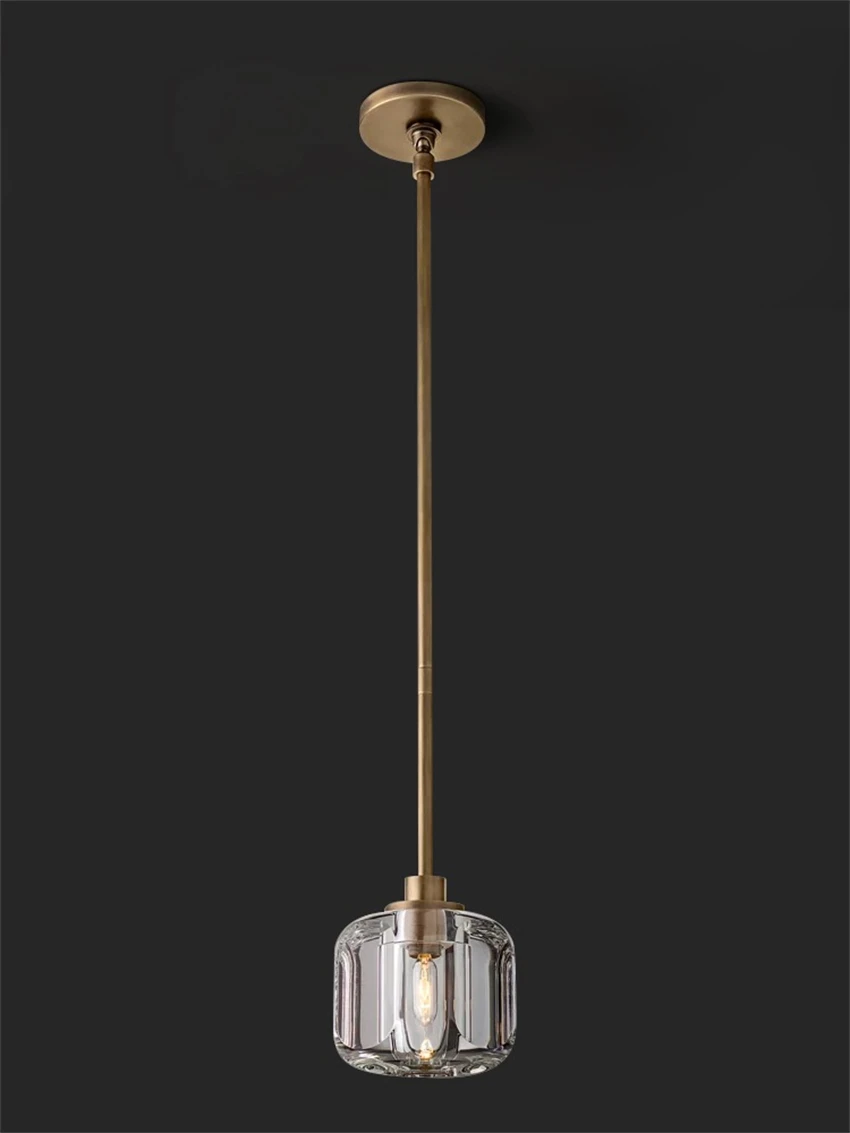

American-style luxury Pipe bronze long pole hanging crystal pendant lights bedroom bedside lamps retro dining room pendant lamps