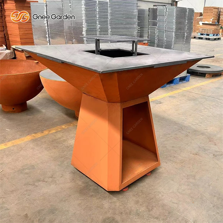 Factory Custom Large Barbeque Grill Wood Fired Barbecue Corten Steel Charcoal BBQ