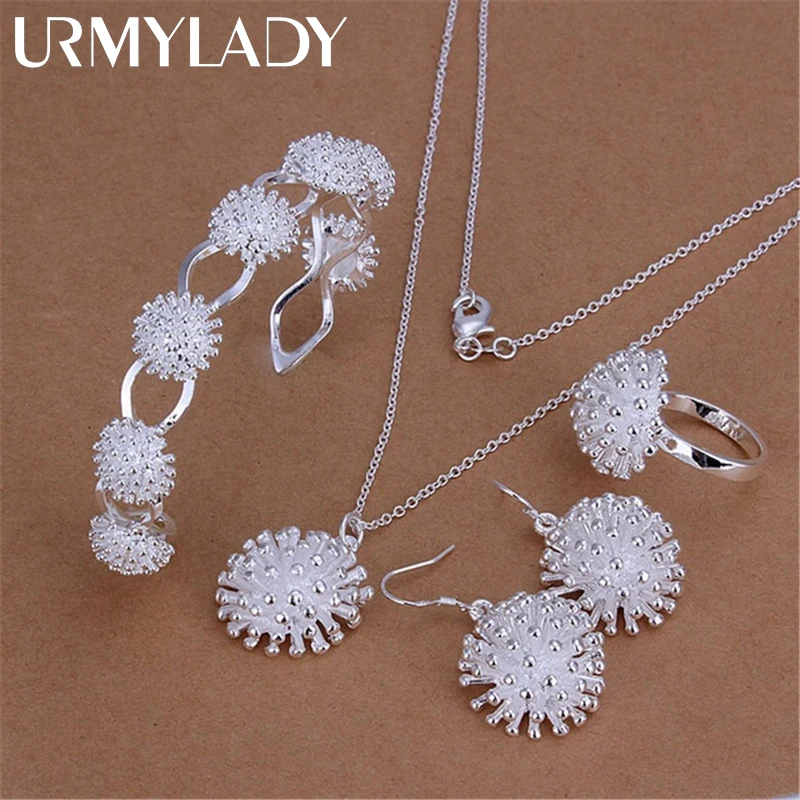 

925 sterling Silver necklace earring bracelet rings Jewelry set for women Fireworks Pendant bangle Hot charm Fashion Party Gift