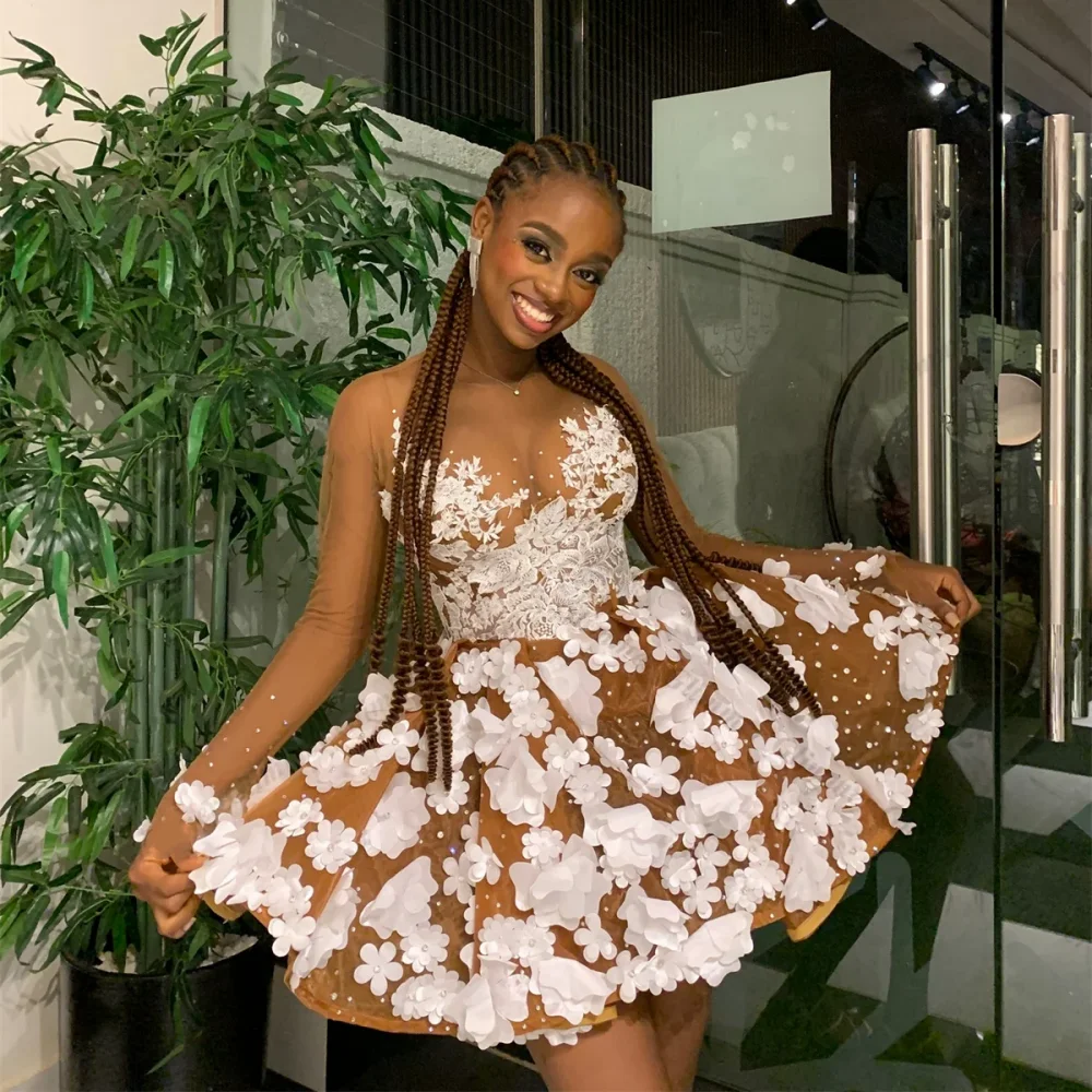 

Exquisite A-line Mini Cocktail Party Dress Long Sleeve Decal Bead Decoration Women's Dress Graduation Birthday Dress Custom