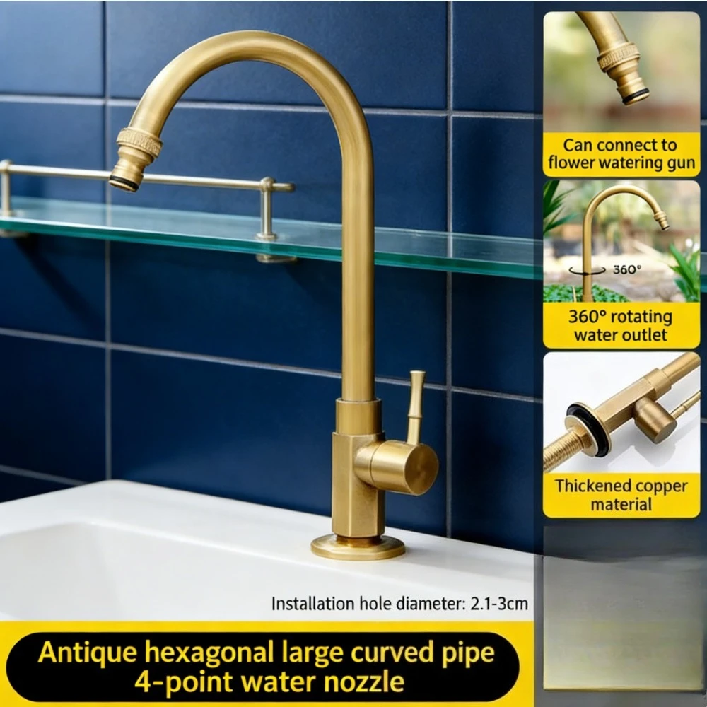 

Luxury retro brass rotating faucet,Light household bathroom basin hot and cold copper casting water-saving faucet