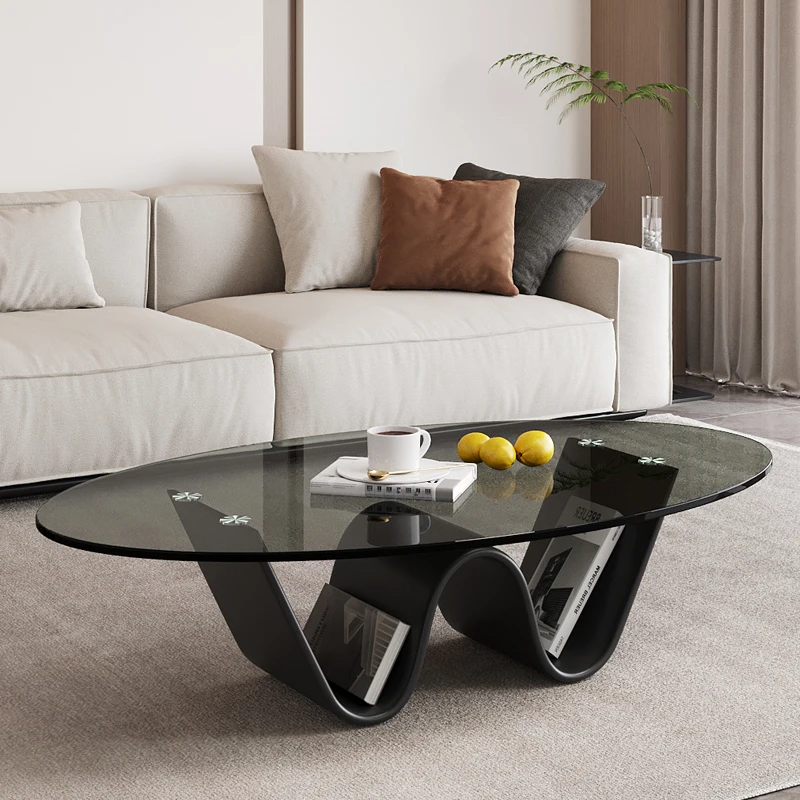 

Nordic Modern Simple Coffee Sedentary Table Designer Center Living Room Light Luxury Glass Oval Lounge Sofa Balcony Furniture